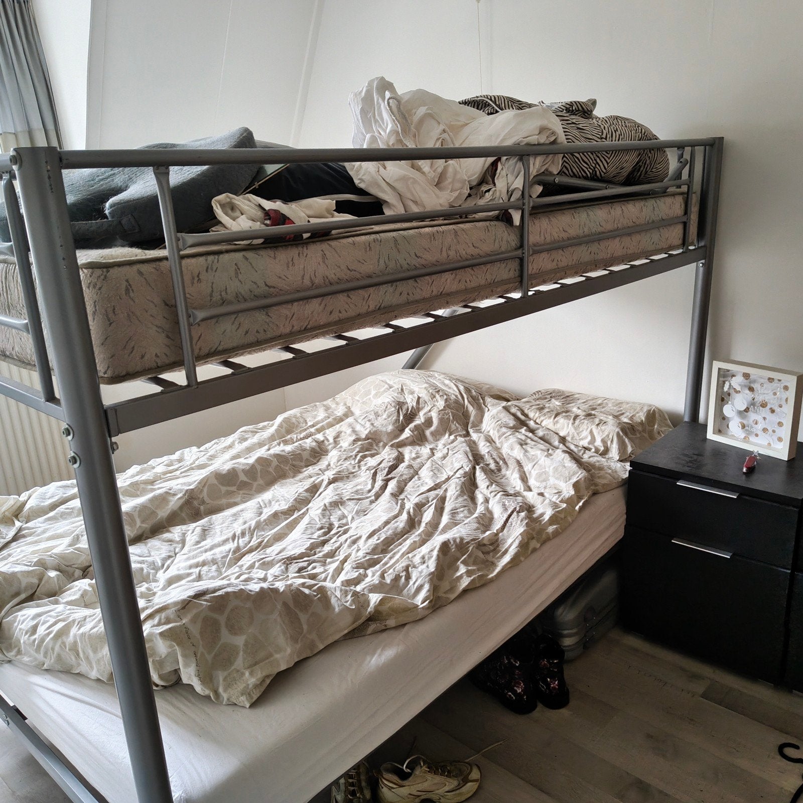 Stevig metalen trio/(3 persoons)stapel bed, Ophalen, Gebruikt, 160 tot 180 cm, Tweepersoons
