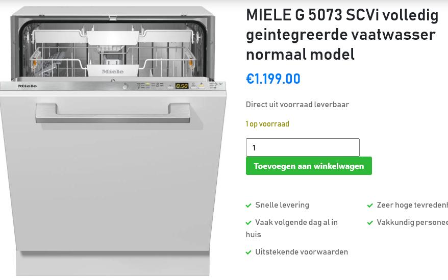 In nieuwstaat Miele volledig geïntegreerde vaatwasser, Ophalen, Minder dan 85 cm, Minder dan 10 liter, Energieklasse A of zuiniger