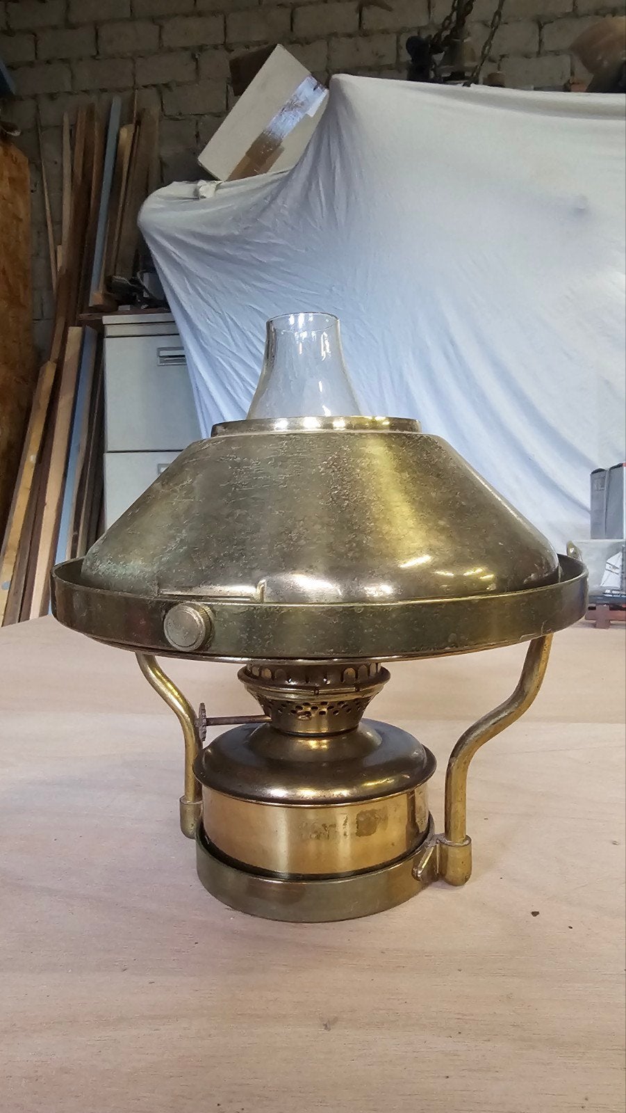 Antieke Messing Olielamp, Watersport en Boten, Ophalen, Zo goed als nieuw
