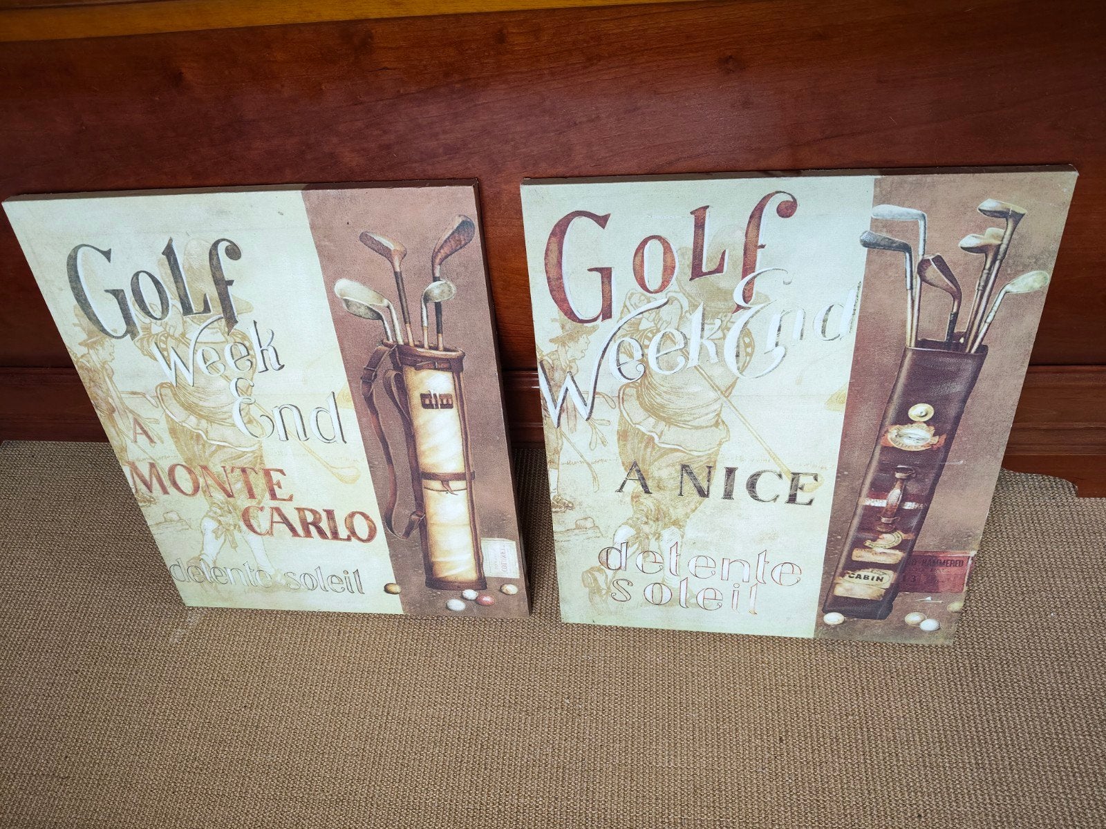 Mooie set Vintage Golf Canvas Schilderijen (Tweeluik), Ophalen, Zo goed als nieuw