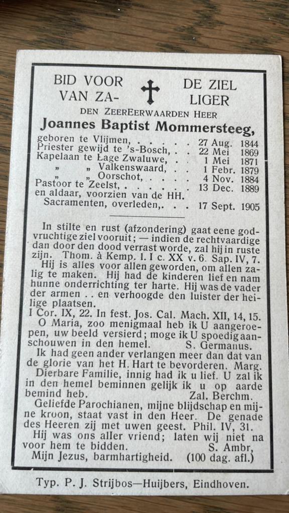 Joannes Baptist Mommersteeg 1844 Vlijmen, Ophalen of Verzenden