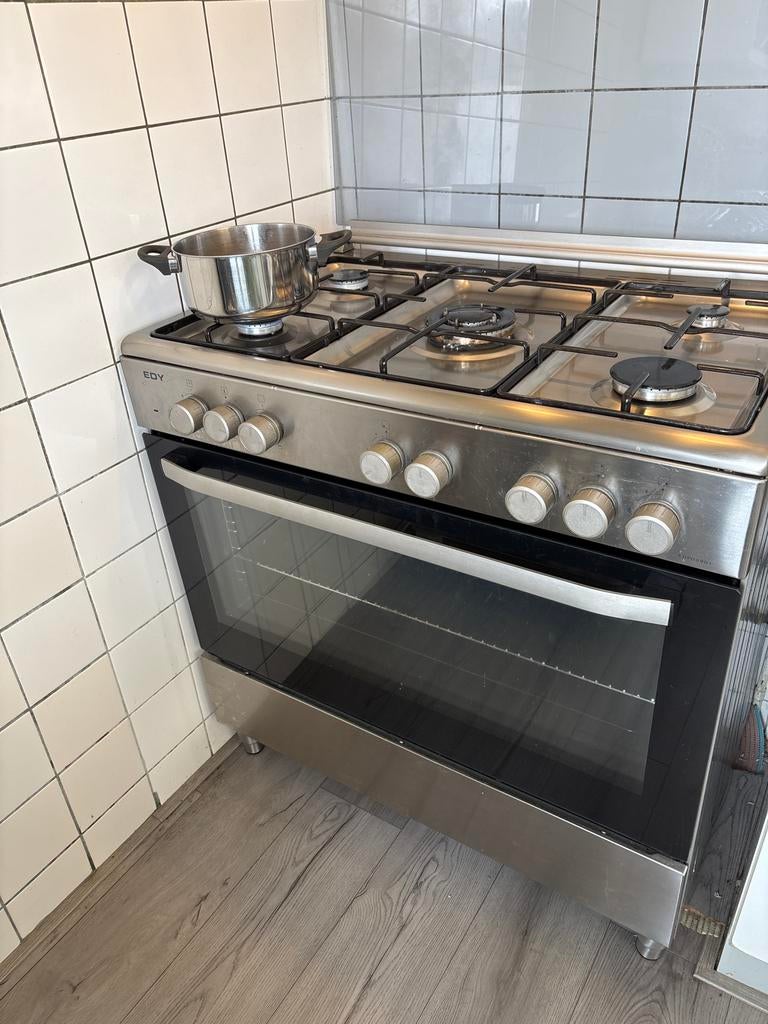 EDY Vrijstaand Gasfornuis met Oven - RVS, Ophalen, Gebruikt, 60 cm of meer, Gas