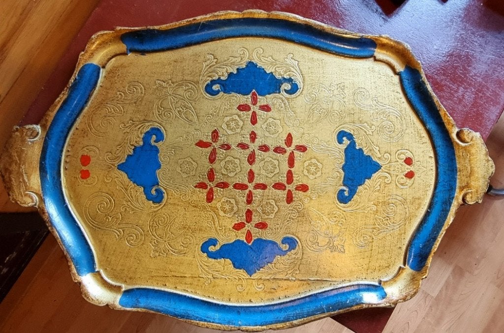 Prachtig Florentijns houten dienblad met goudverf - IZGST, Huis en Inrichting, Woonaccessoires | Dienbladen, Ophalen of Verzenden