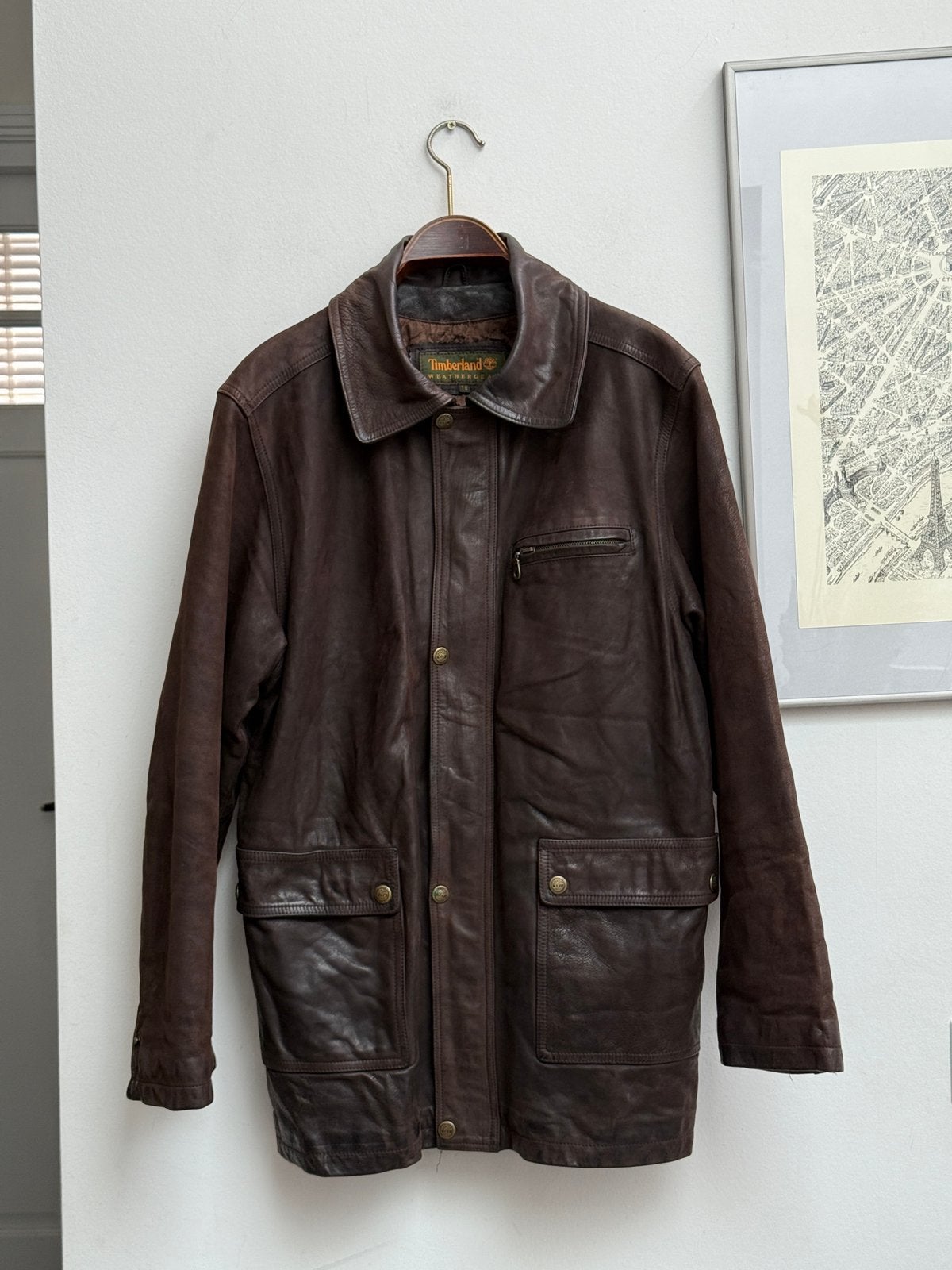 Timberland vintage bruin leren jas field jacket maat M, Ophalen of Verzenden, Gedragen, Maat 48/50 (M), Bruin