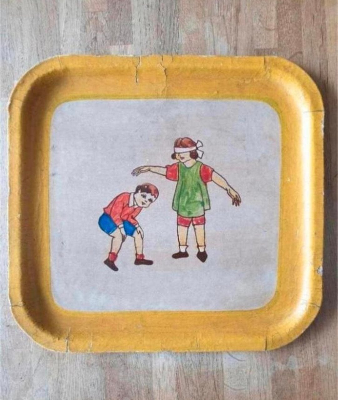 Oud Dienblad met Kinderafbeelding 1930-1950 – Foreign Import, Antiek en Kunst, Ophalen of Verzenden