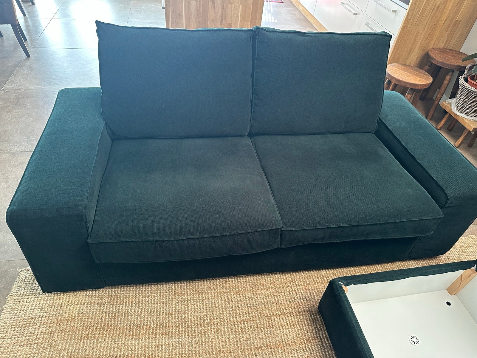Bank met poef en extra hoes., Ophalen, Gebruikt, 150 tot 200 cm, Tweepersoons