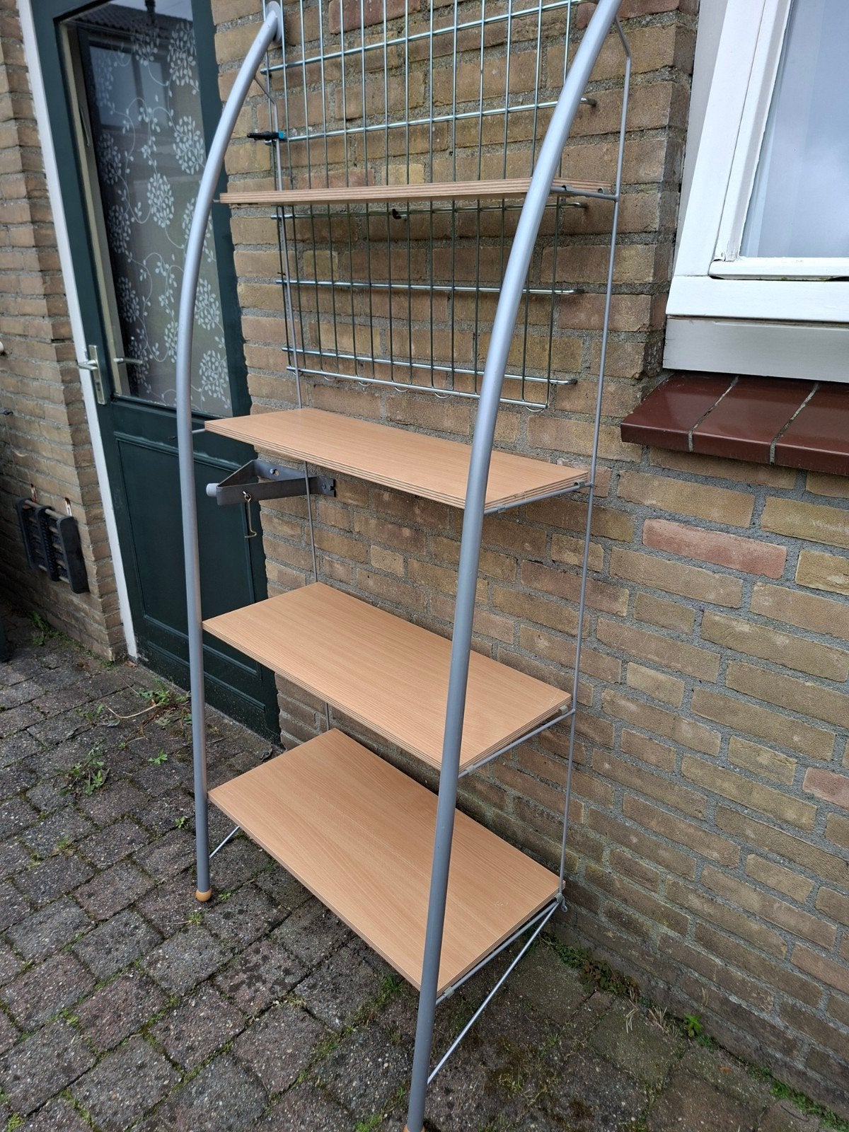 Wandrek Boekenrek Metaal met Beukenkleur Planken, Met plank(en), Gebruikt, Minder dan 150 cm, 150 tot 200 cm