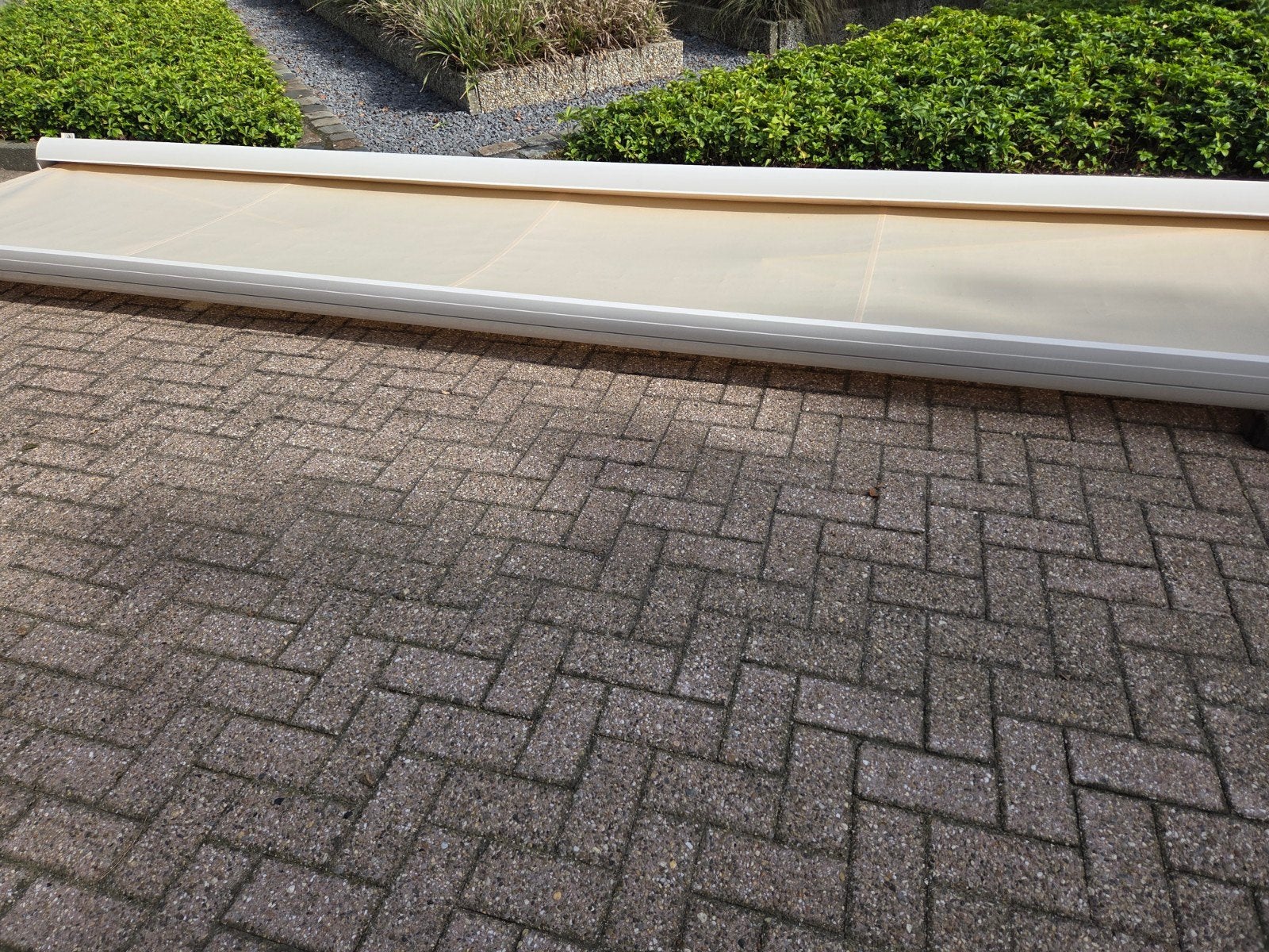 Champagne zonnescherm als nieuw! elektrisch verano 5x3, 450 cm of meer, Elektrisch, Ophalen of Verzenden, Zo goed als nieuw