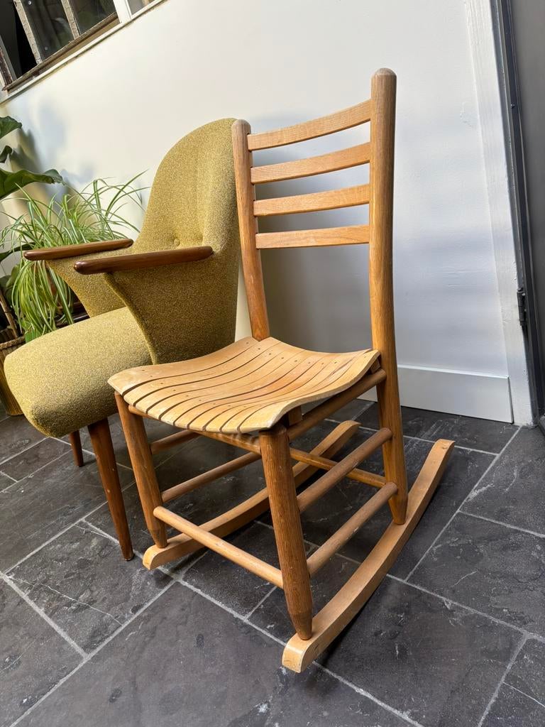 Deens design schommelstoel vintage, Ophalen, Zo goed als nieuw, Bruin, Eén