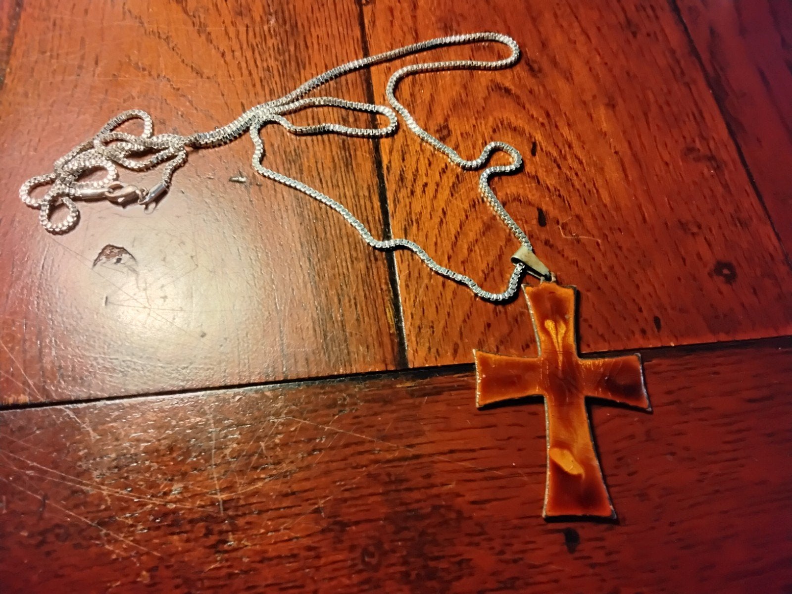 Mooi kopere kruis met ketting, Verzamelen, Religie, Ophalen of Verzenden, Sieraad