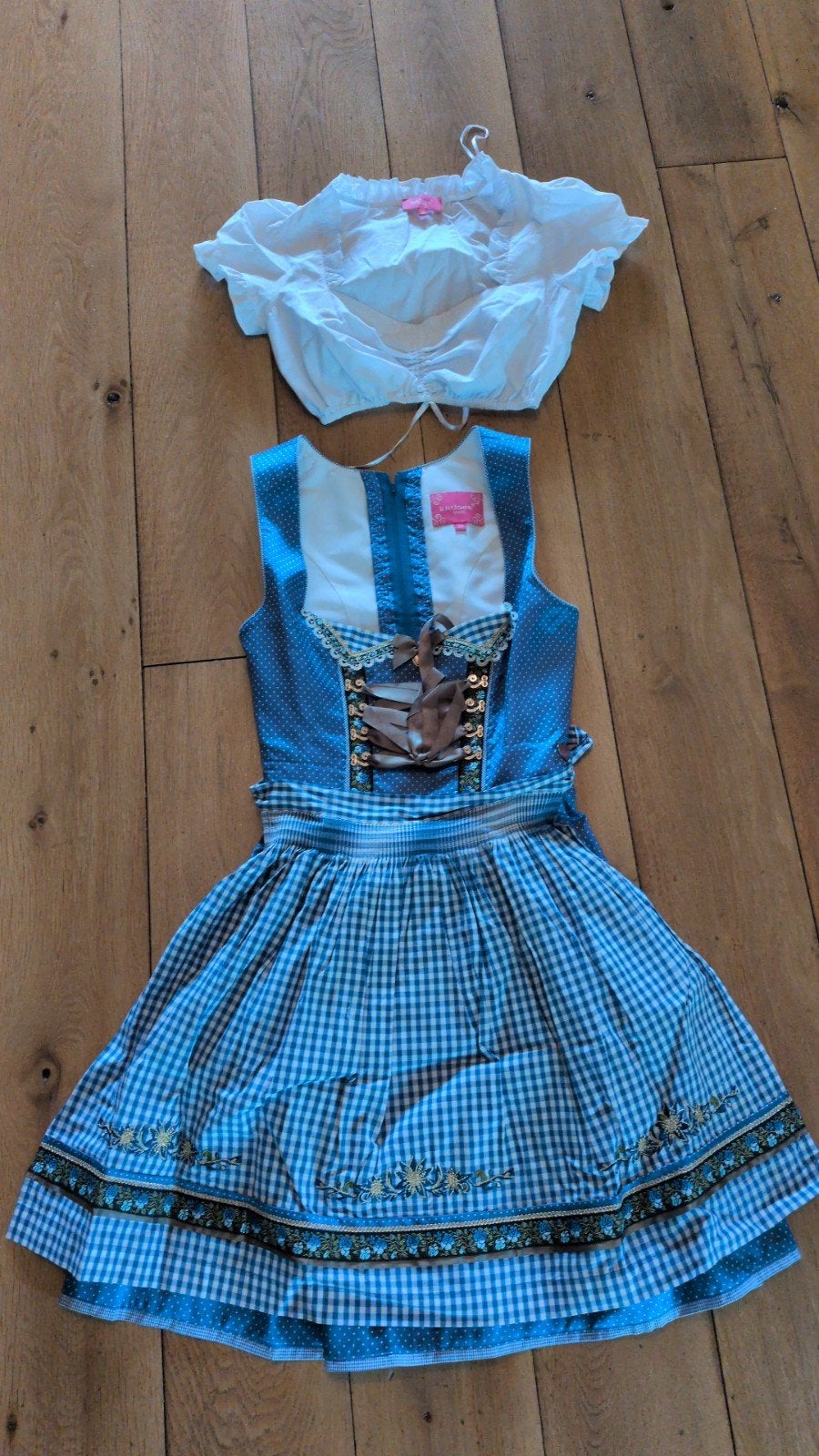 Dirndl jurk inclusief blouse - Maat 32-34 (XS), Blauw, Ophalen of Verzenden, Zo goed als nieuw, Maat 34 (XS) of kleiner