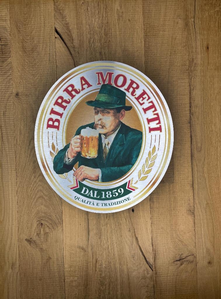 Reclamebord Birra Moretti bier aluminium, afmeting 40x45cm, Ophalen of Verzenden, Nieuw, Reclamebord