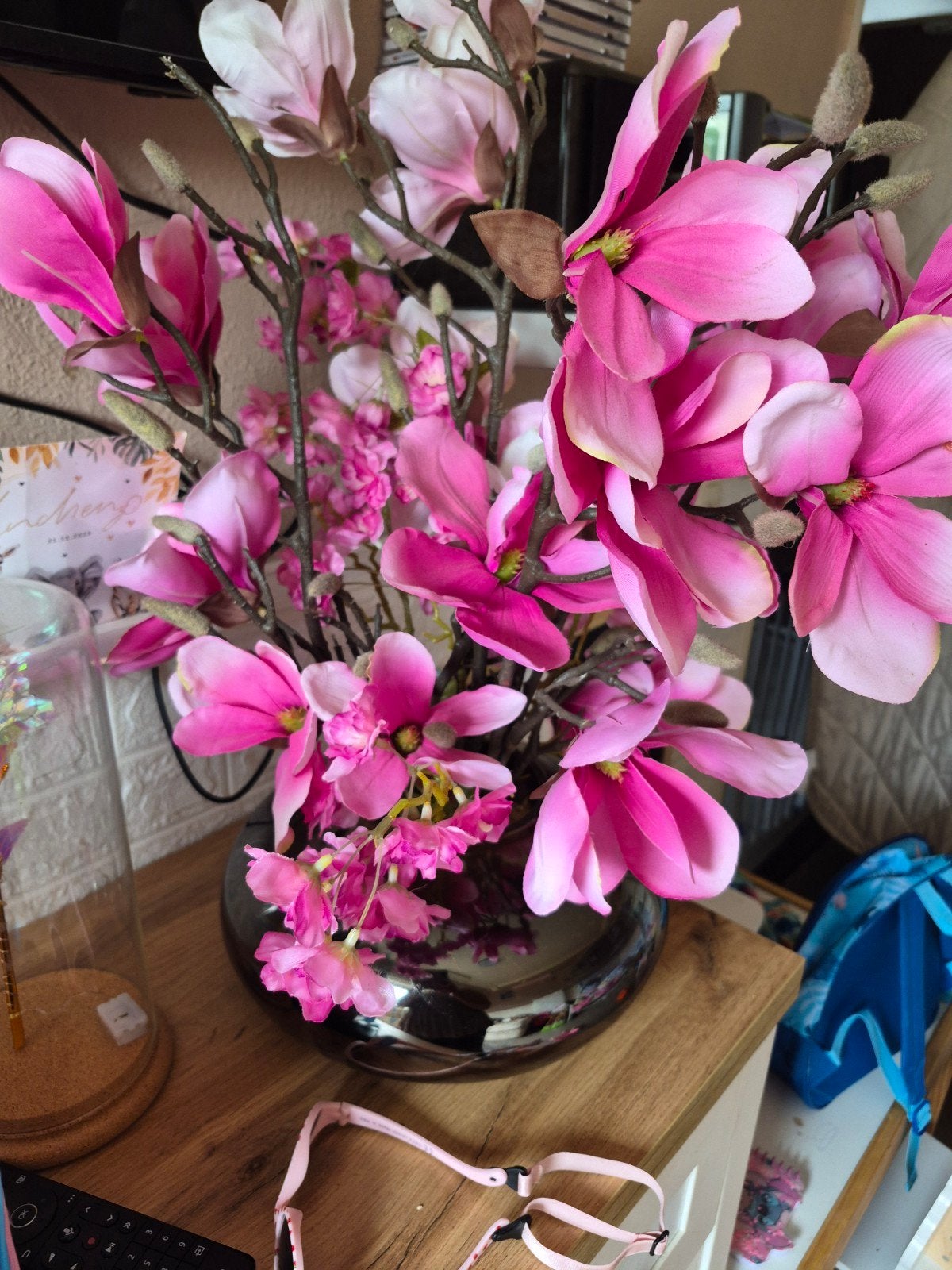 2 mooie bloemstukken voor op tafel, Ophalen, Binnen, Roze, Textiel