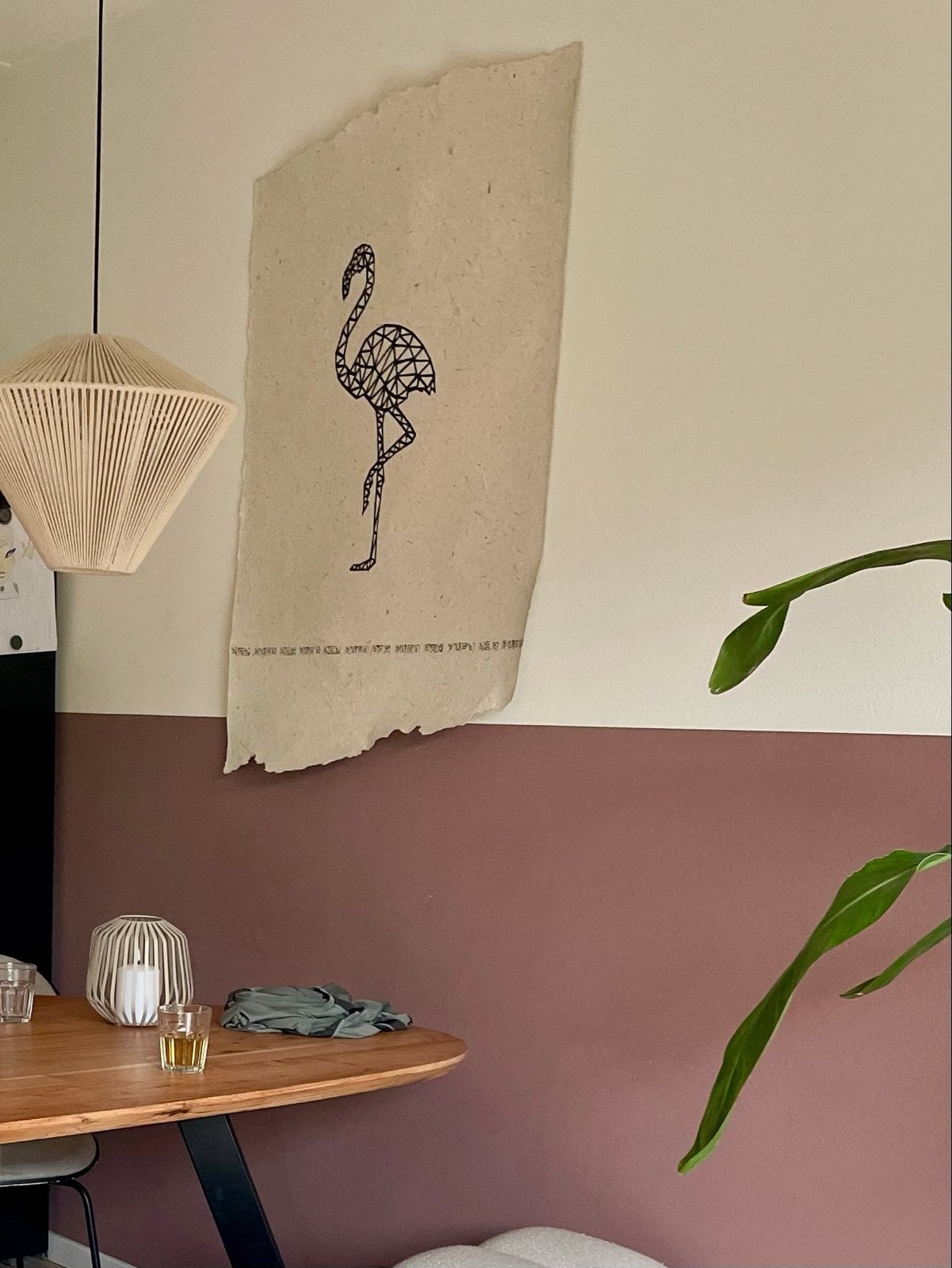 Nadesign olifantenpoep poster met lijntekening flamingo, Nieuw, Ophalen of Verzenden, 75 tot 100 cm, Foto of Poster