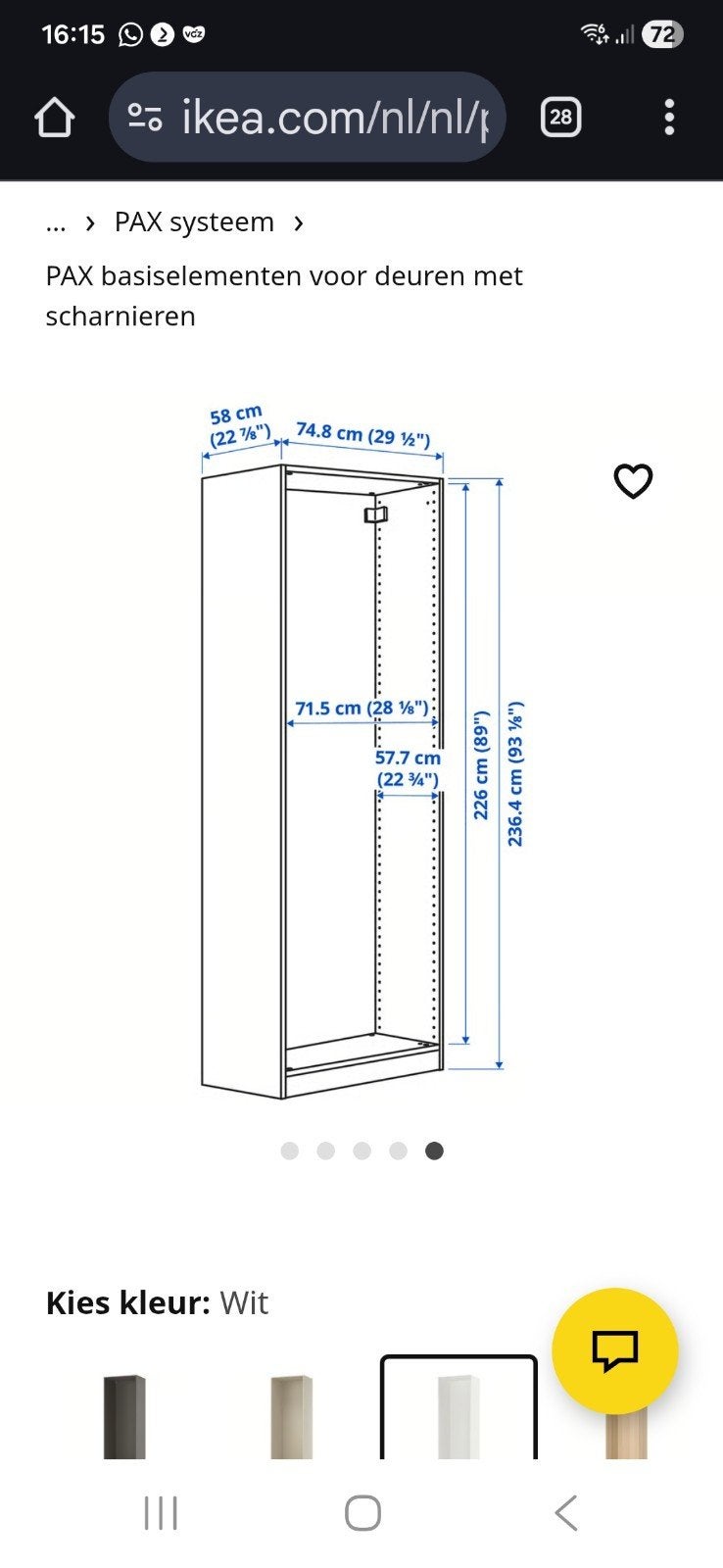Ikea Pax basiskast beukenkleur, Ophalen, Gebruikt, Minder dan 80 cm, 215 cm of meer