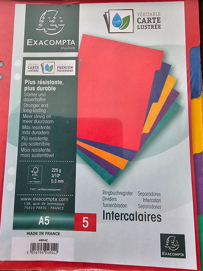 Exacompta Glanskartonnen Tabbladen A5 - 5 Tabs, Kleuren, Diversen, Ophalen of Verzenden, Nieuw