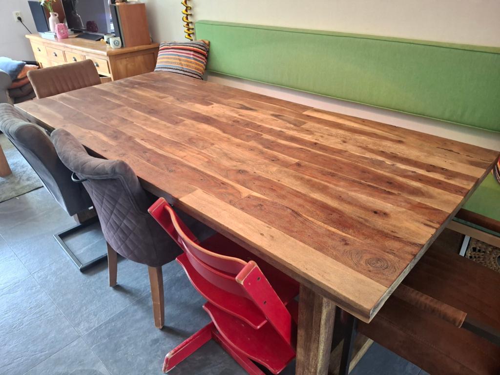 Acaciahouten eettafel 220x100, Ophalen, Gebruikt, 100 tot 150 cm, 200 cm of meer