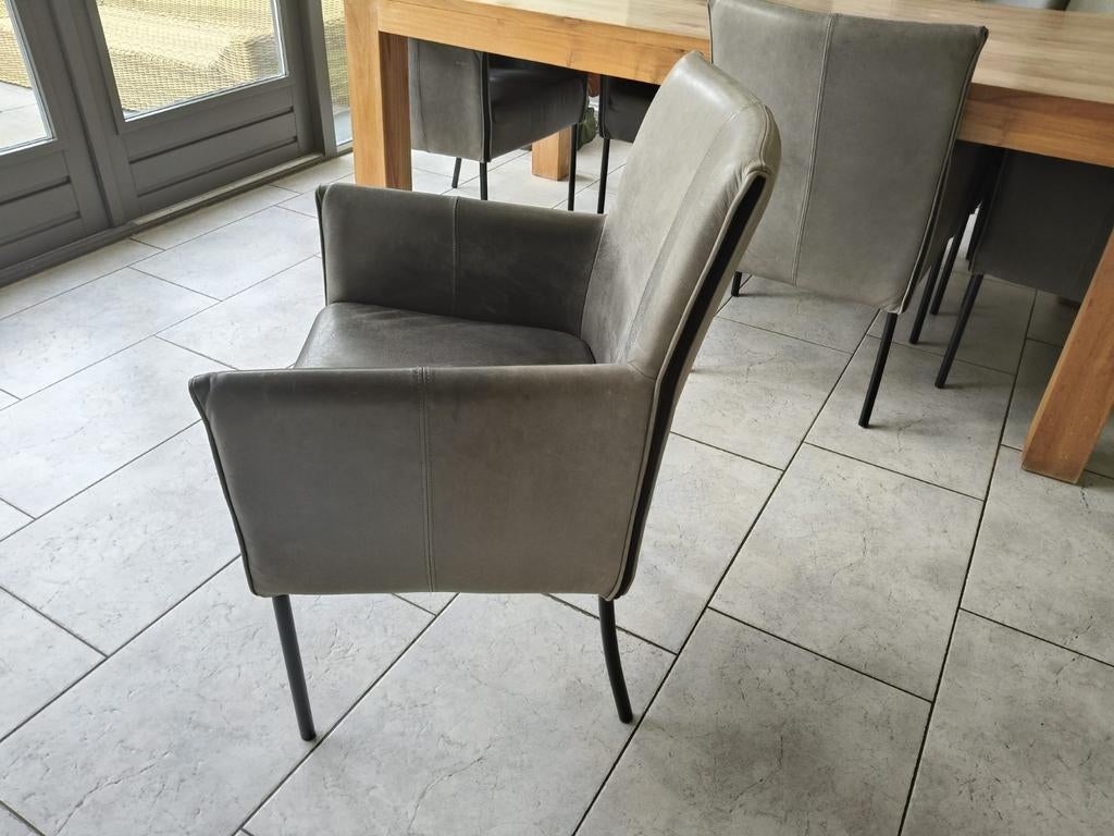 6x Leren stoelen met leuning taupe, Ophalen, Gebruikt, Overige materialen