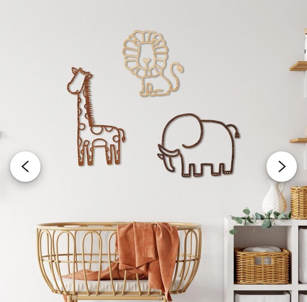 Dieren Muurdecoratie Kinderkamer - Giraf Leeuw Olifant, Ophalen of Verzenden, Nieuw, Wanddecoratie