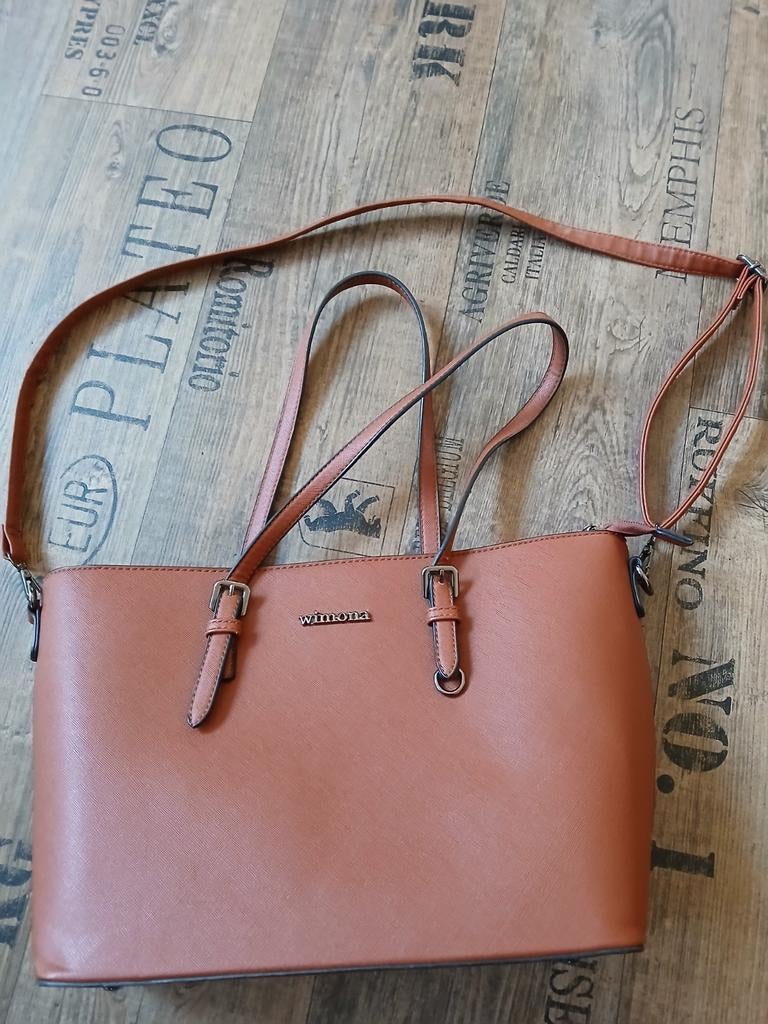Kyara schoudertas merk: Wimona cognac bruin, 40 tot 60 cm, Bruin, Minder dan 35 cm, Ophalen of Verzenden