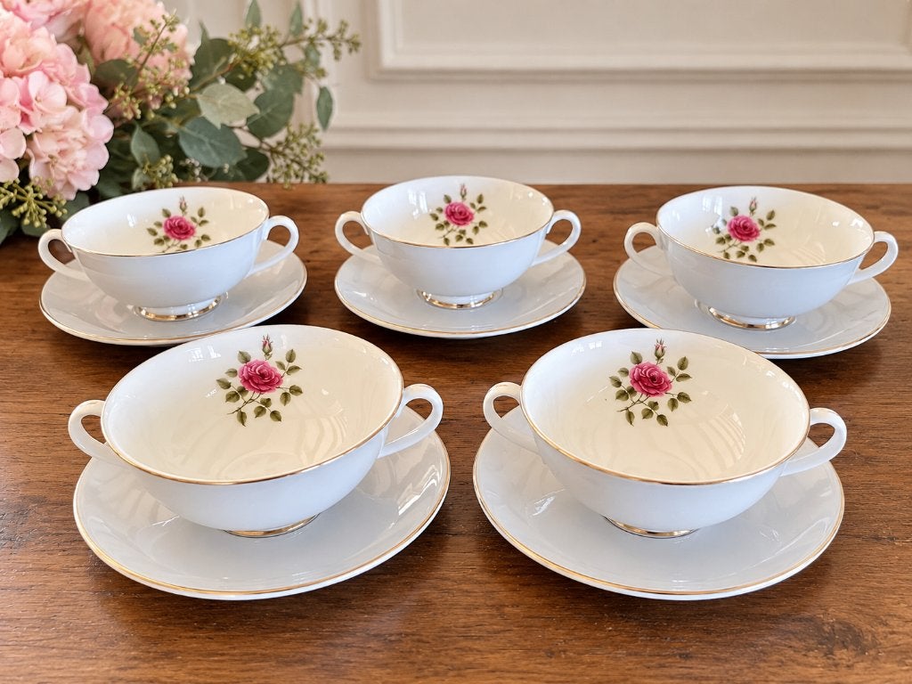 Royal Doulton 5 soepkommen met onderschotel chateau rose, Antiek en Kunst, Ophalen of Verzenden