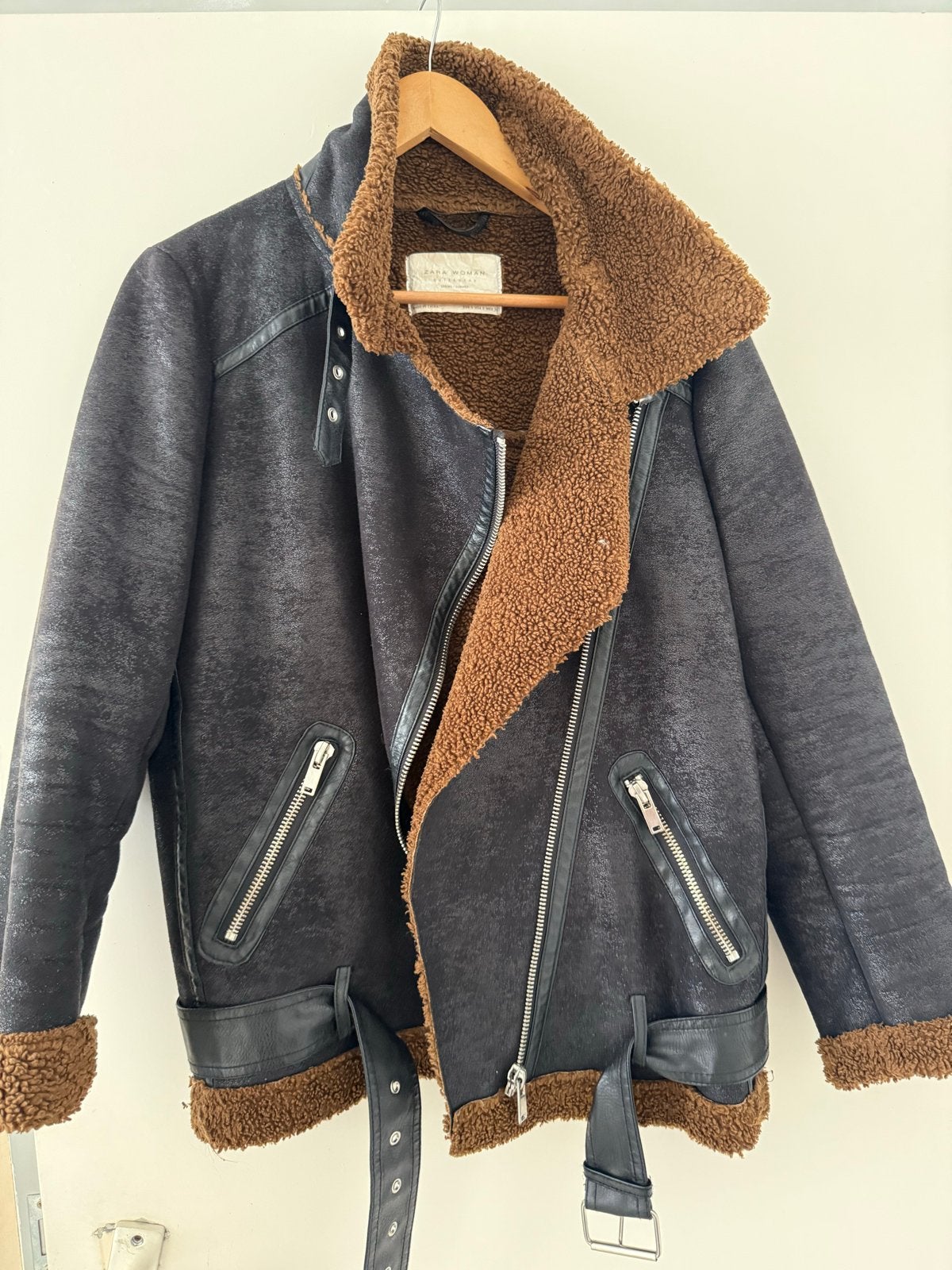 Zara Woman Bikerjack met teddy voering - Maat S, Kleding | Dames, Ophalen of Verzenden, Zo goed als nieuw, Maat 36 (S), Zwart