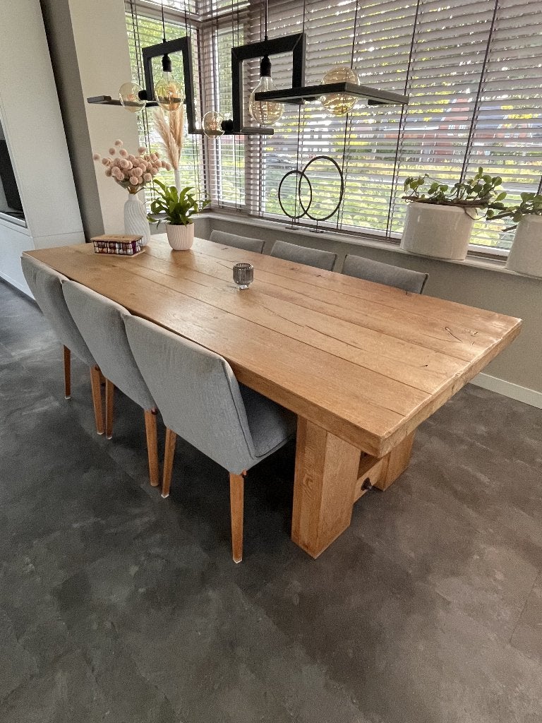 Eikenhouten eettafel (230x100x77cm), Ophalen, Gebruikt, 100 tot 150 cm, Landelijk, Robuust