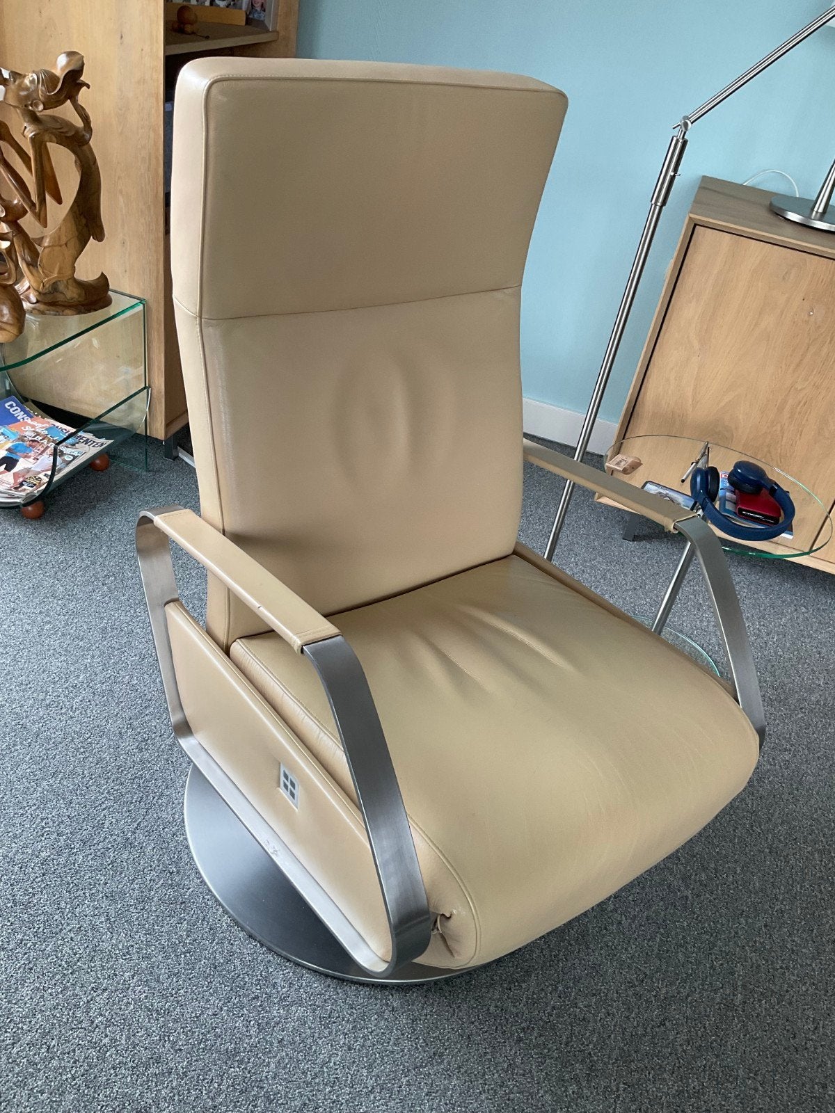 Relax fauteuil elektrisch. als nieuw, Huis en Inrichting, Fauteuils, Ophalen, Minder dan 75 cm, Leer, Zo goed als nieuw