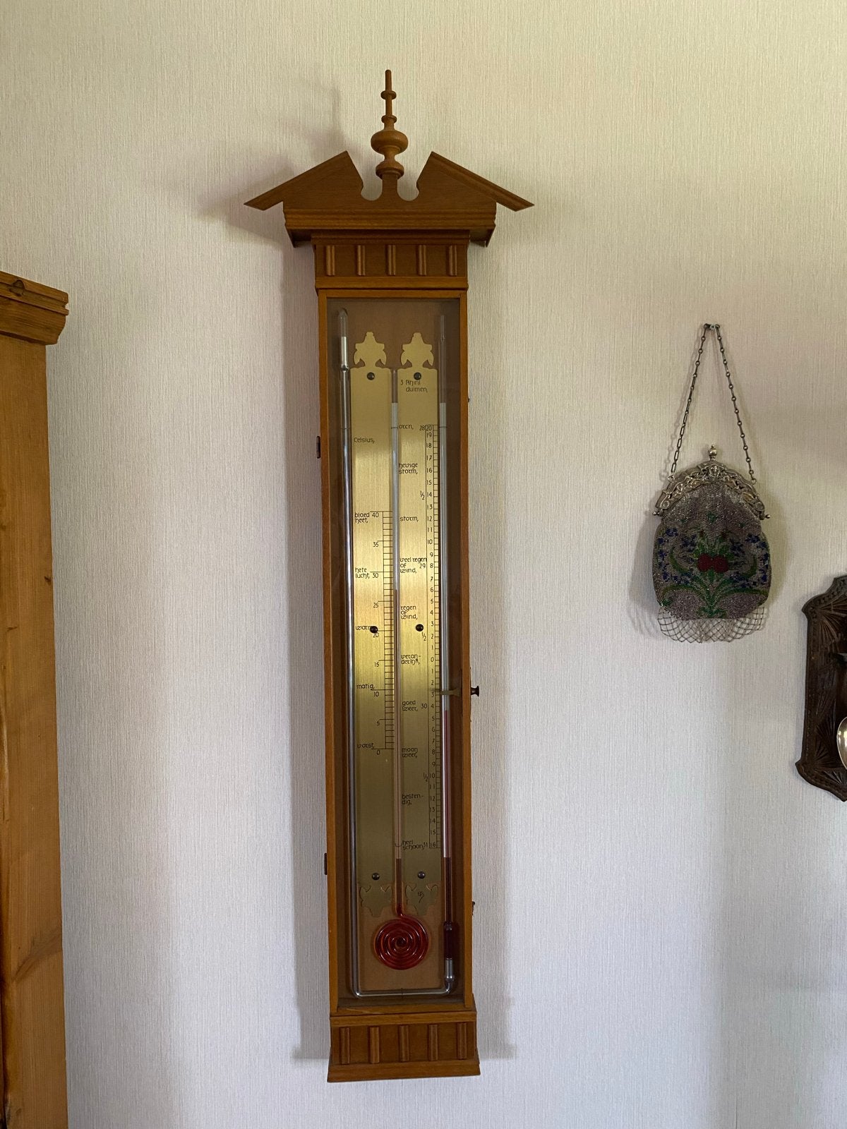 Antieke Barometer / Weerstation - Eiken Hout en Messing, Audio, Tv en Foto, Weerstations en Barometers, Ophalen, Gebruikt, Weerstation