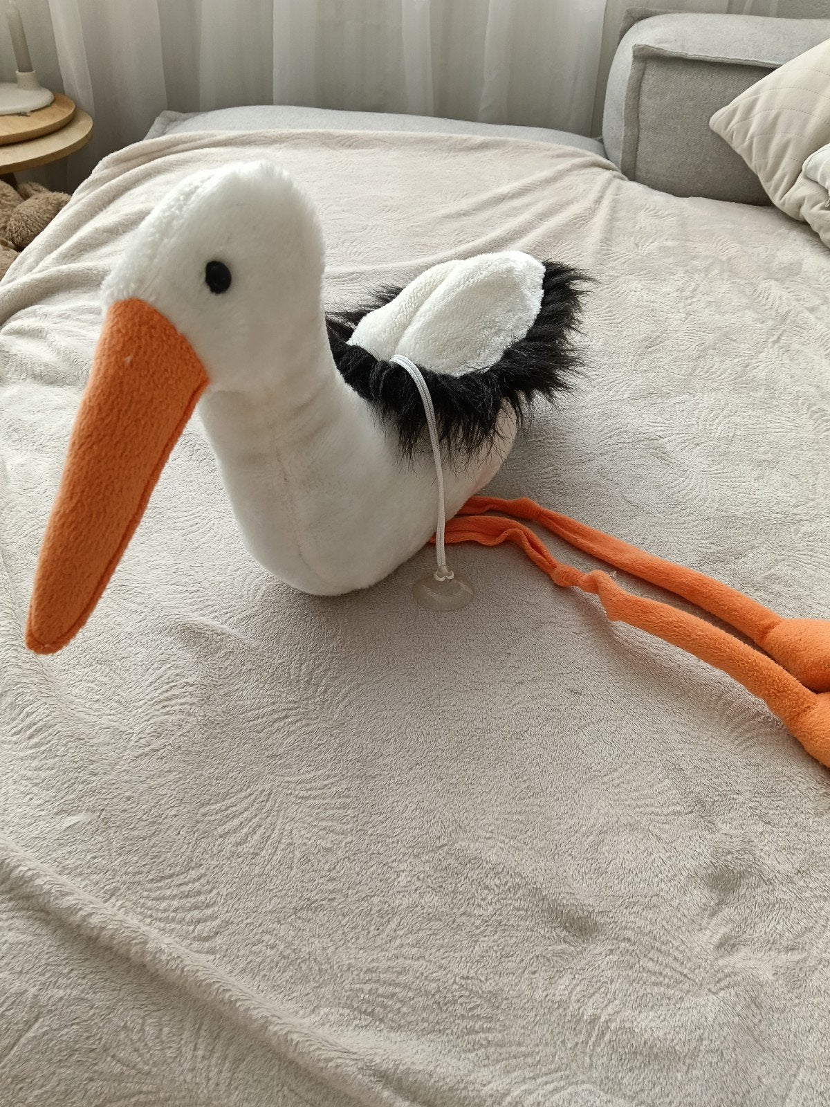 Ooievaar knuffel met zuignap om op te hangen, Ophalen of Verzenden, Gebruikt, Wit, Overige typen