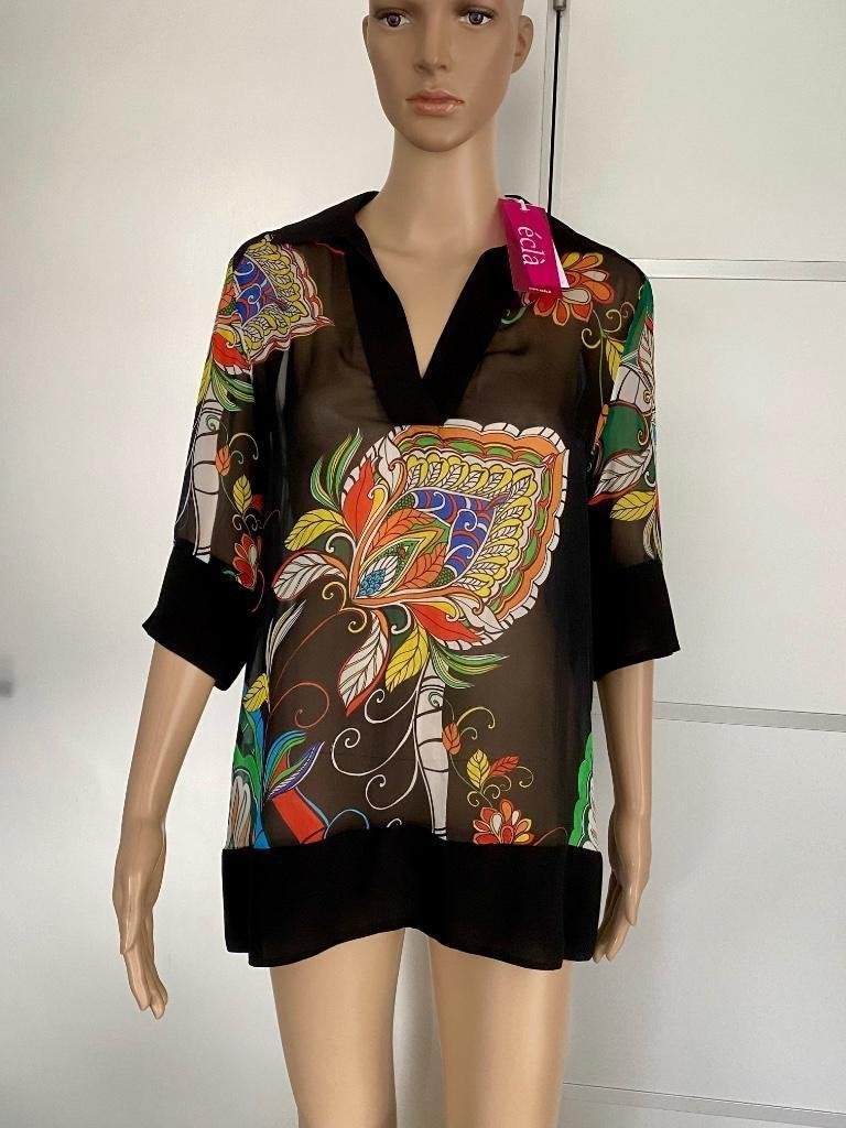 i454 Nieuw: Ecla maat S/M=36/38/40 designer tuniek blouse, Maat 38/40 (M), Zwart, Ecla, Nieuw
