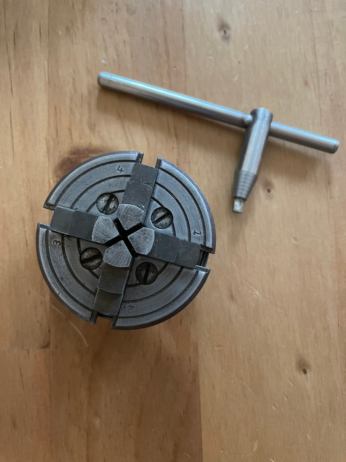 4 jaw chuck voor mini-draaibank m12 thread, Ophalen of Verzenden, Zo goed als nieuw, Metaaldraaibank