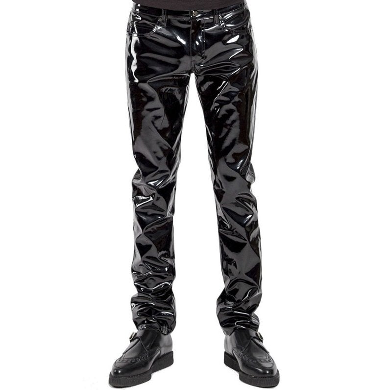 Heren zwarte glimmende kunst leren broek wetlook latex look, Kleding | Heren, Verzenden, Nieuw, Overige maten, Zwart