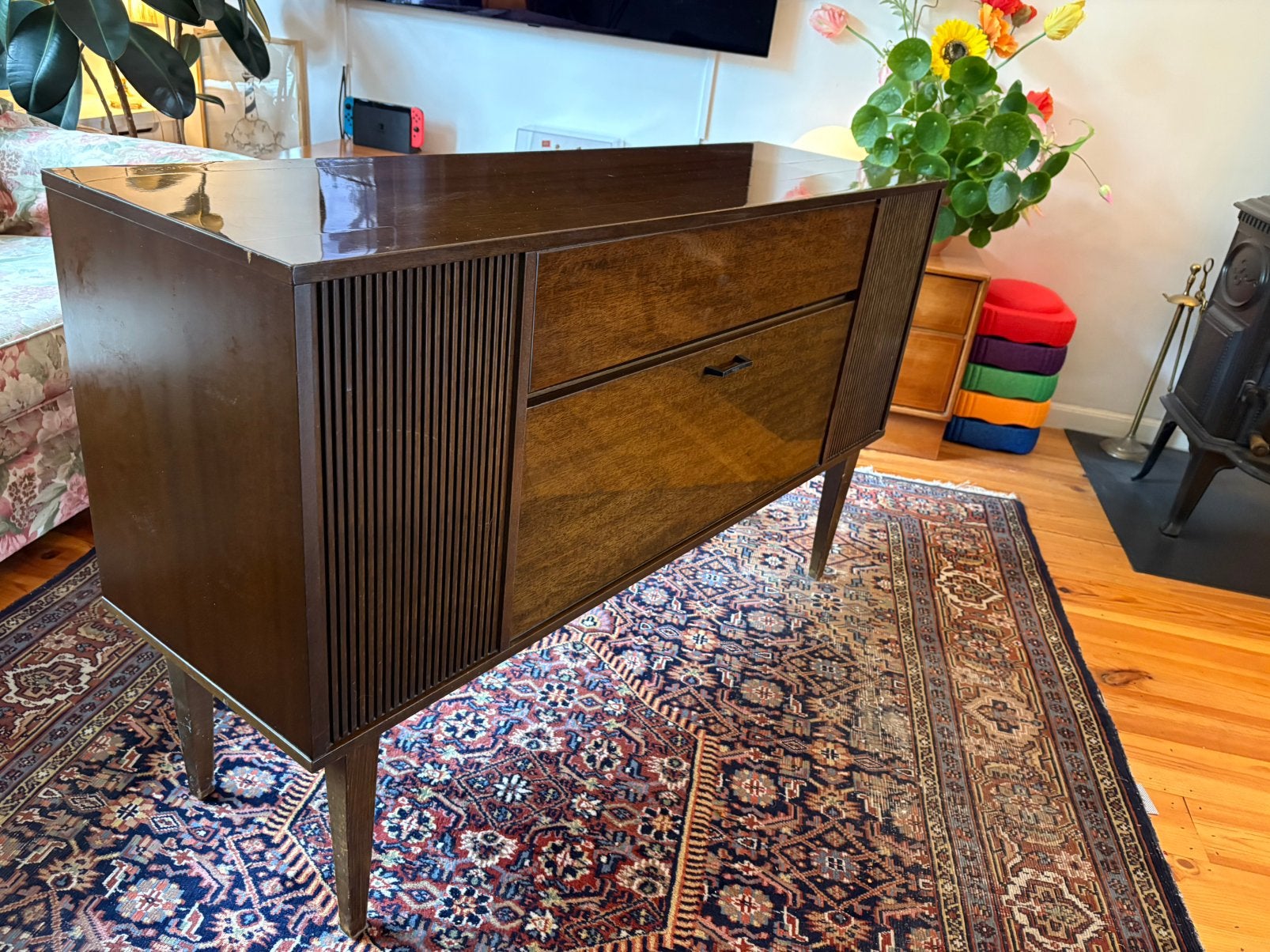 Vintage audio meubel met speakers van Aristona (Phillips), Ophalen