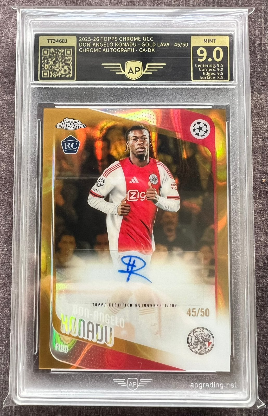 Don-Angelo Konadu Topps Chrome Gold Lava RC Auto /50 AP 9, Ophalen of Verzenden, Zo goed als nieuw, Plaatje