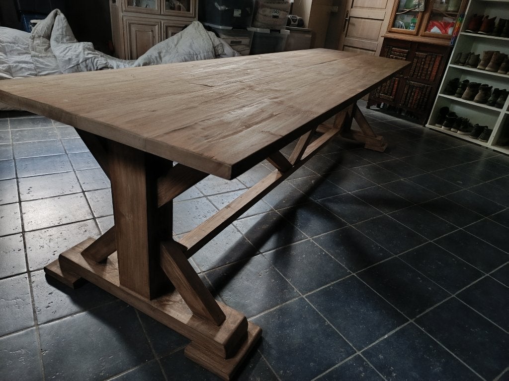 Mooie landelijke tuintafel 300x90, Ophalen, Gebruikt, Rechthoekig, Hout