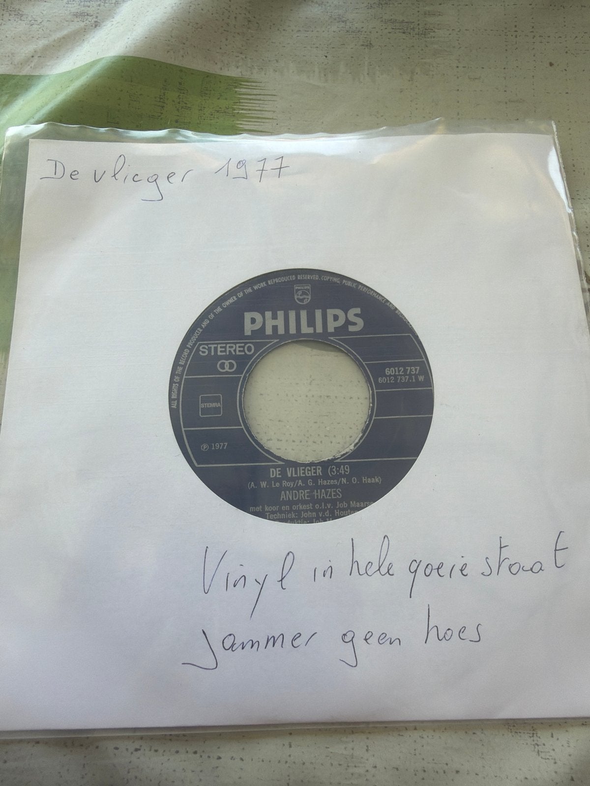 André Hazes - De Vlieger (Single 1977), Cd's en Dvd's, Vinyl Singles, Ophalen of Verzenden, Zo goed als nieuw, Nederlandstalig