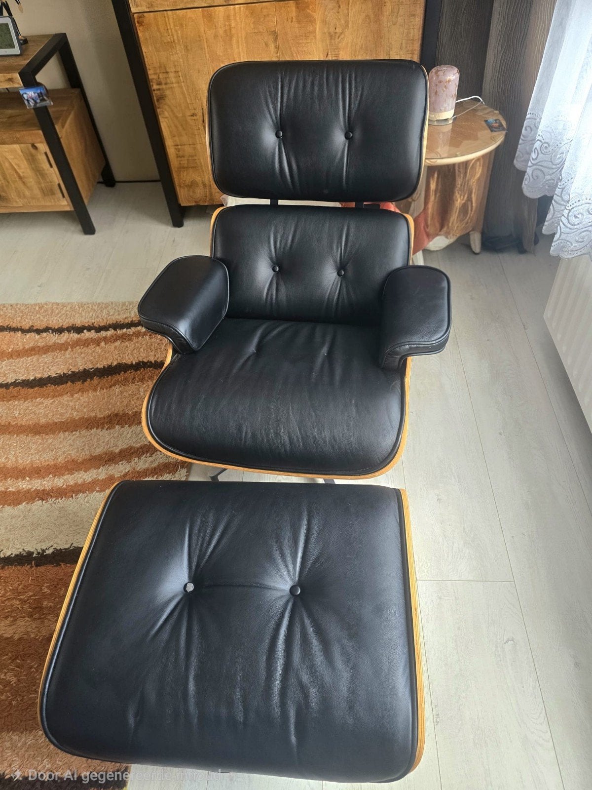 Charles Eames stijl lounge stoel  met ottoman leer, Gebruikt, Ophalen of Verzenden, Eén, Leer