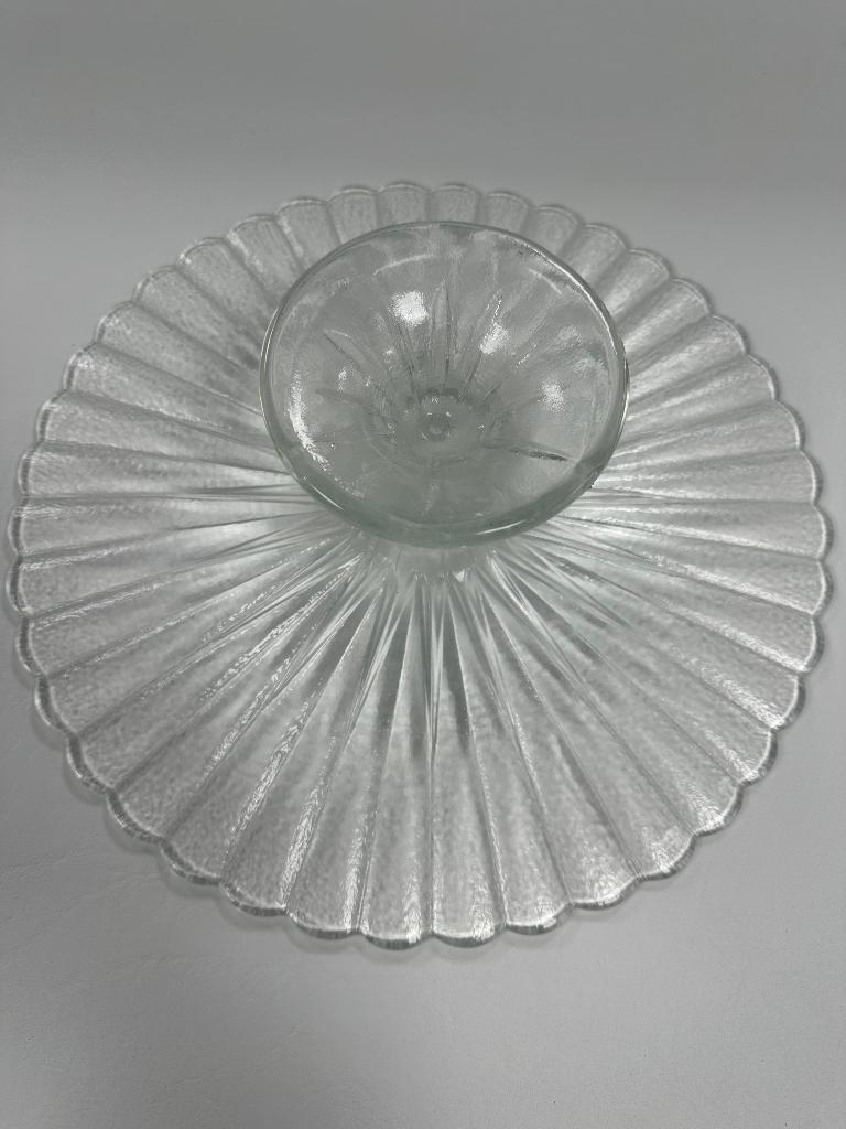 glazen vintage taart plateau op voet, Overige typen, Ophalen, Zo goed als nieuw, Glas