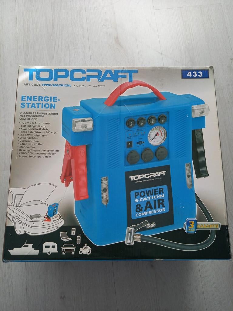 Topcraft Energiestation met compressor ( nieuw), Auto diversen, Jumpstarters, Ophalen of Verzenden