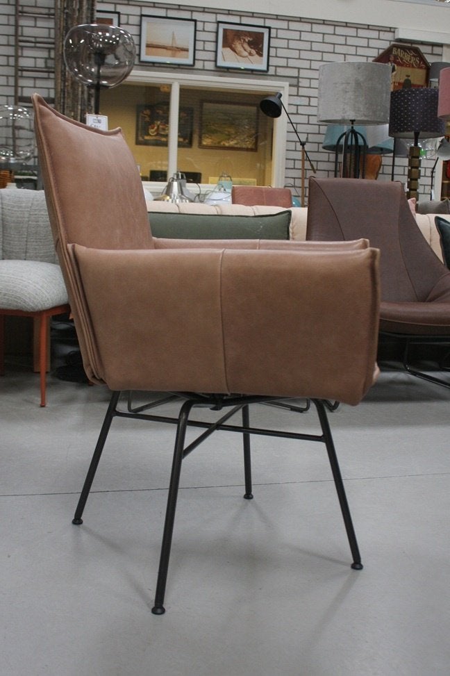 2 x luxe eetkamerstoel SANNE Jess Design leer armleuningen, Ophalen, Twee, Bruin, Zo goed als nieuw