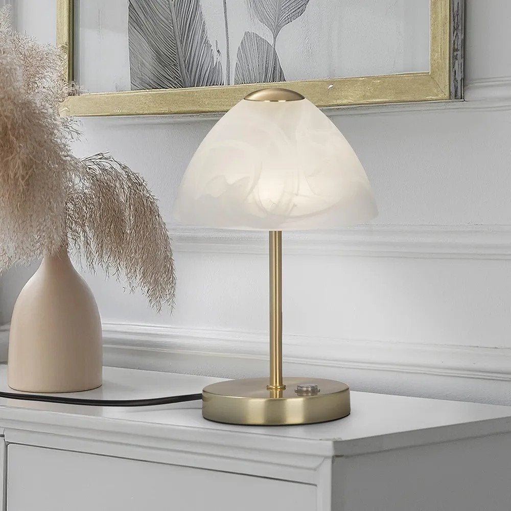 Tafellamp Reality Leuchten Queen met messingkleurige voet en, Ophalen of Verzenden, Nieuw, Glas