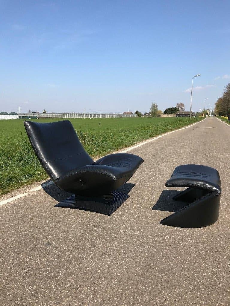 Artifort F773 Wave design fauteuil leer voetenbank F771, Ophalen, Gebruikt, Nvt, Nvt
