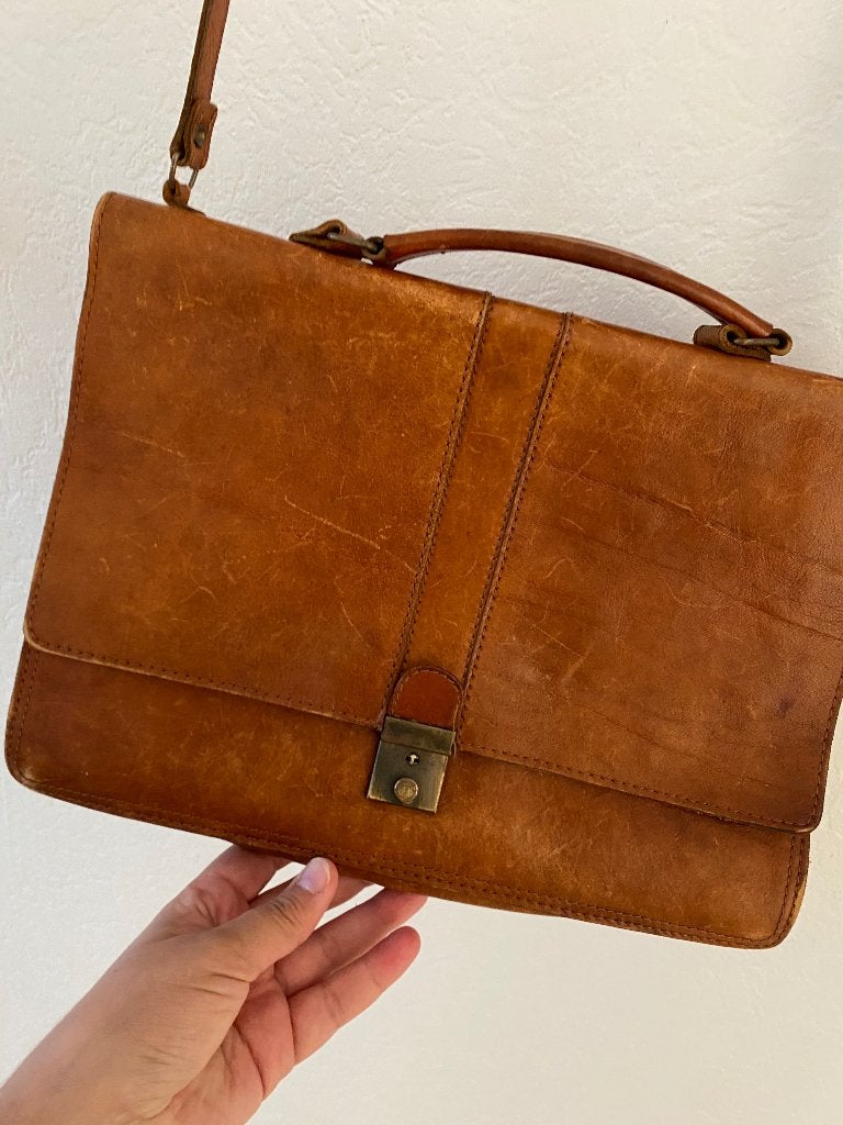 Vintage Echt leer La Moda design werk tas rookvrij huis zgan, Overige merken, Bruin, Ophalen of Verzenden, Zo goed als nieuw