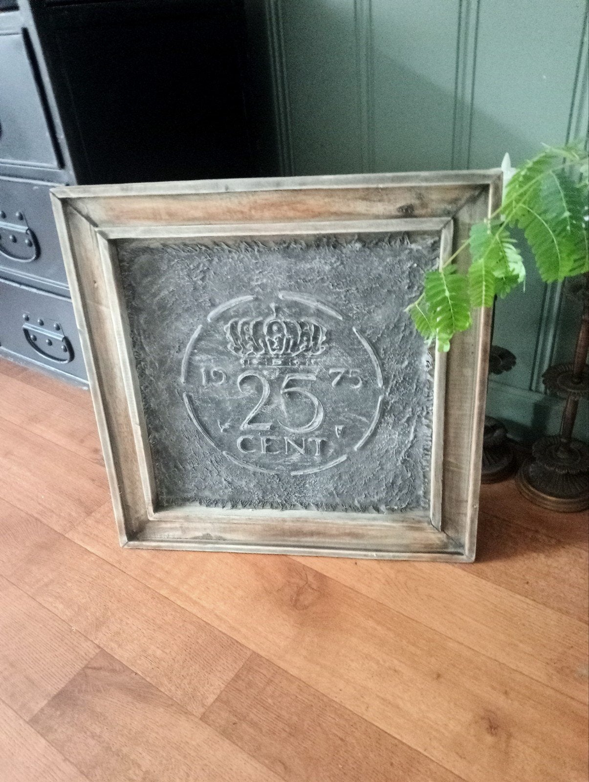 houten munt schilderij....25 cent op doek, Ophalen of Verzenden
