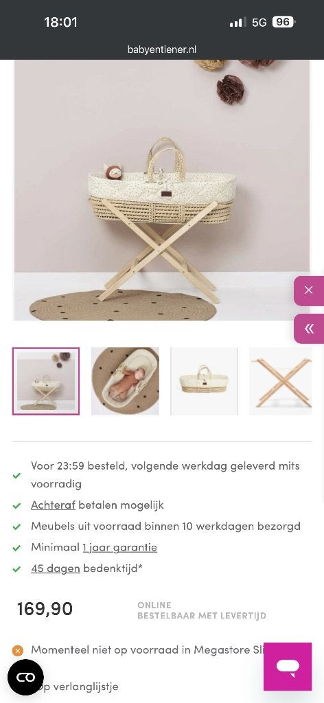 Mozes wiegje met standaard, Kinderen en Baby's, Babywiegjes en Ledikanten, Ophalen, Zo goed als nieuw, Wieg