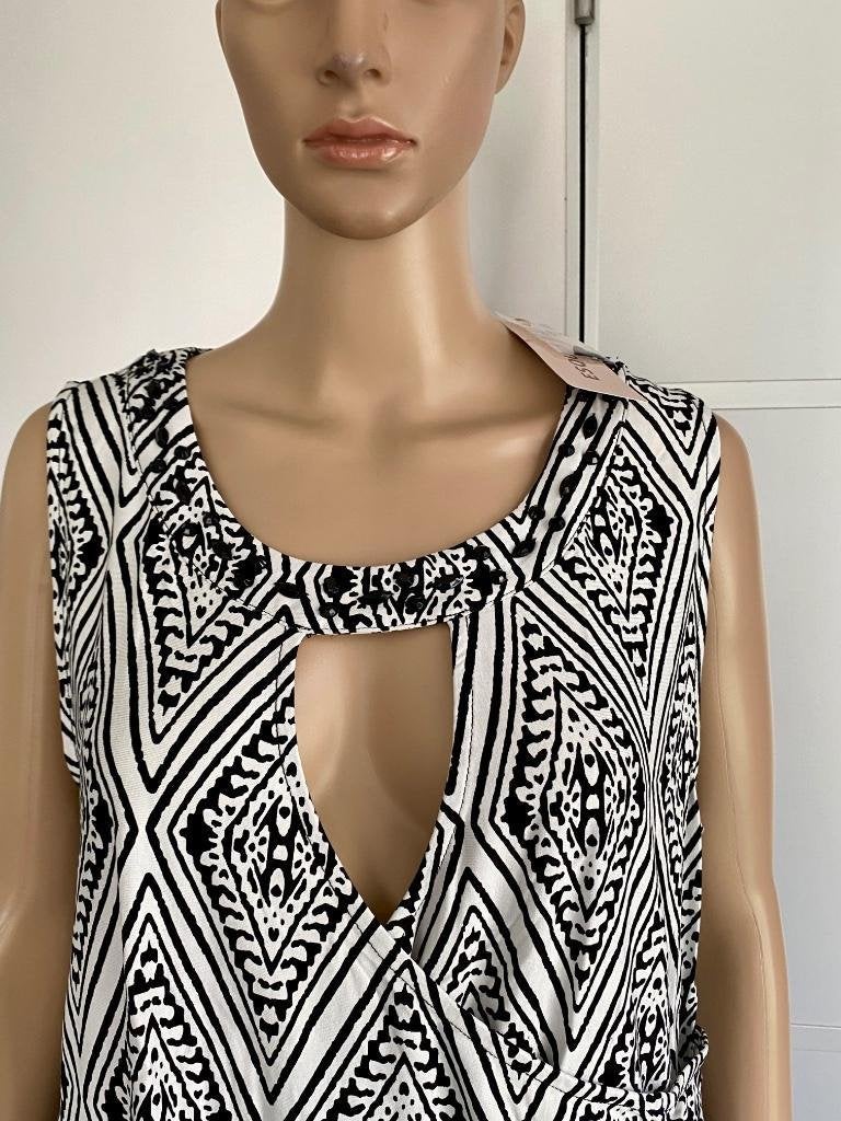 F597 Nieuw: Esqualo mt. 44=L lang top wit/zwart shirt blouse, Kleding | Dames, Wit, Maat 42/44 (L), Ophalen of Verzenden, Zonder mouw