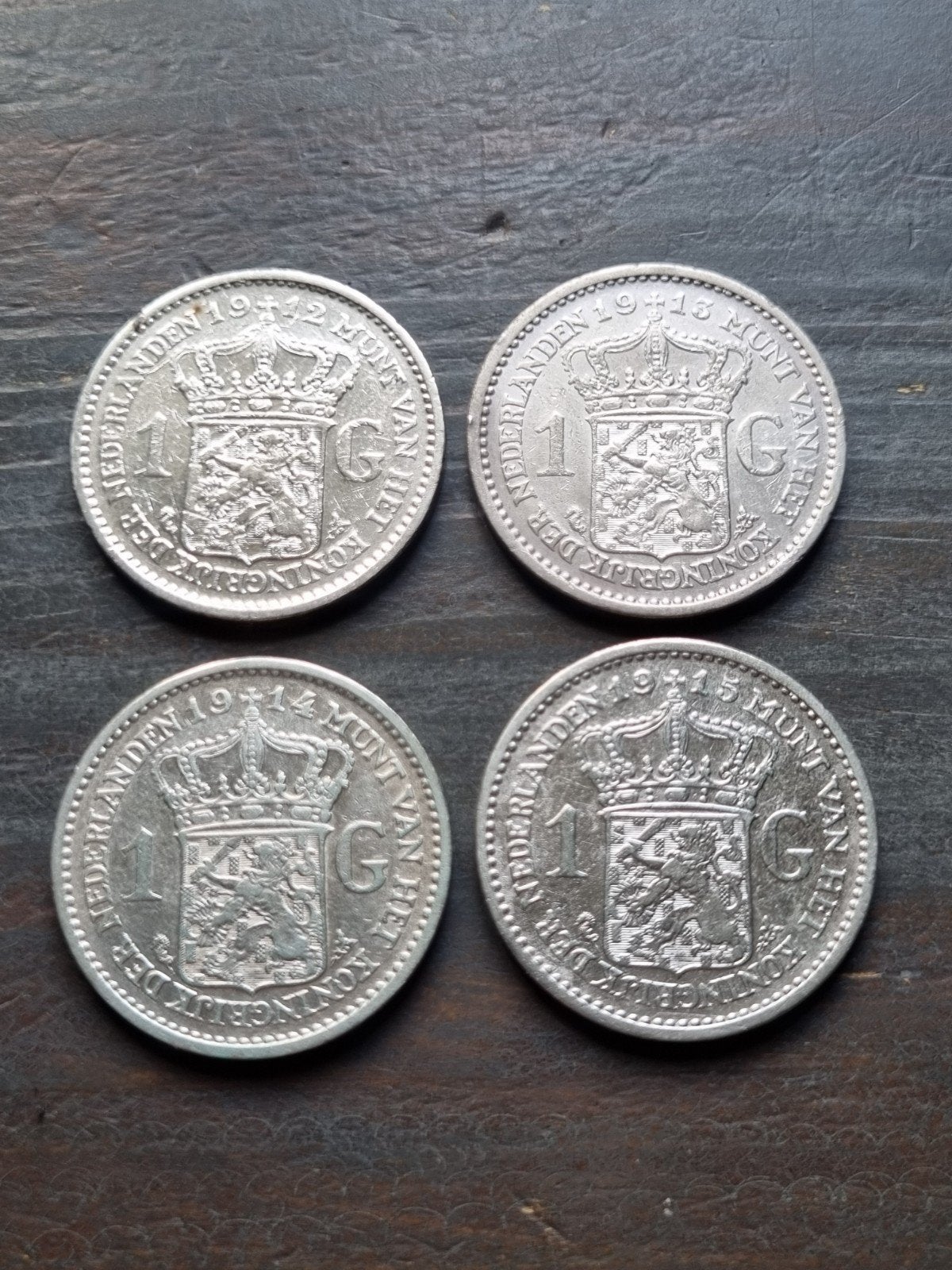 4 guldens Wilhelmina 1912-13-14-15, Postzegels en Munten, Munten | Nederland, Ophalen of Verzenden, Koningin Wilhelmina, 1 gulden