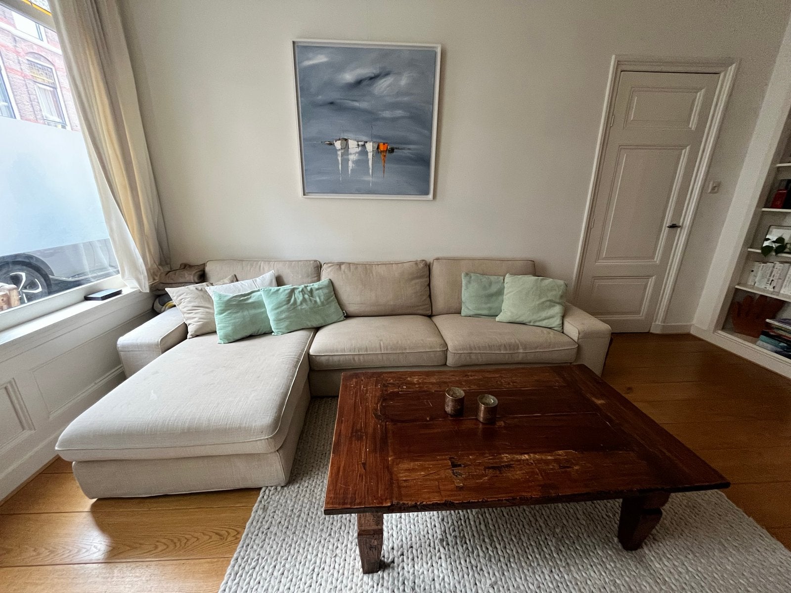 IKEA KIVIK 4-zitsbank met chaise longue - Beige, Huis en Inrichting, Ophalen, Gebruikt, Hoekbank, 300 cm of meer