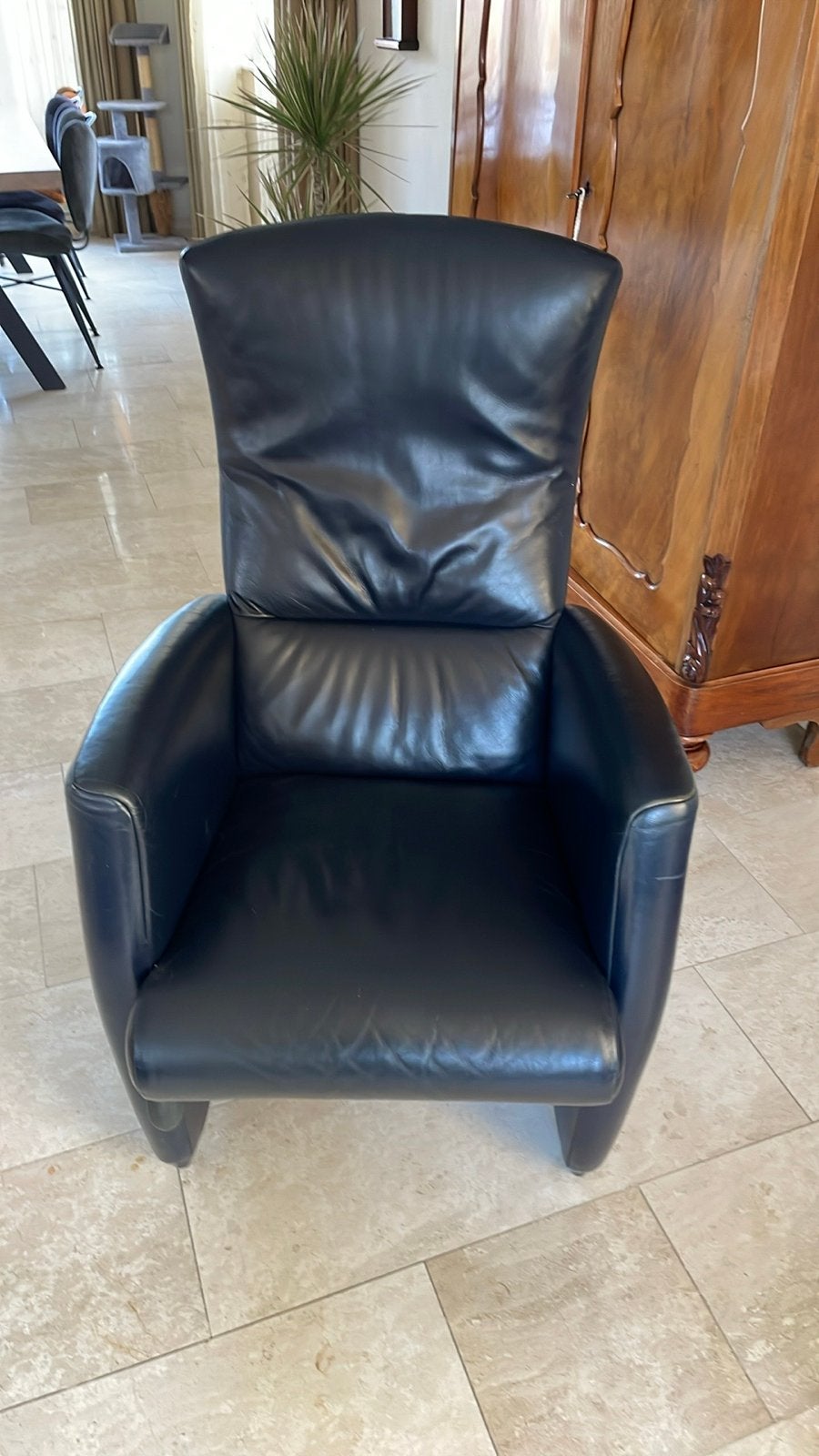 Comfortabele donkerblauw leren Jori fauteuil, Ophalen, Gebruikt, Blauw, Leer